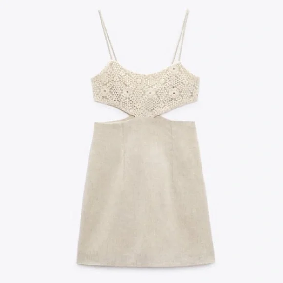 NWT Zara crochet linen blend cut out dress blogger favorite - Picture 1 of 4